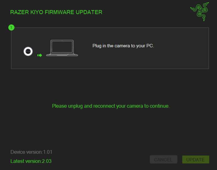 Once completed, unplug and then reconnect the Razer Kiyo to your PC to continue