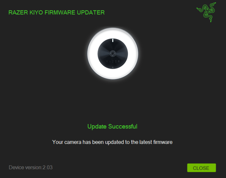 You should see a confirmation message once the firmware update has been successfully applied then click CLOSE