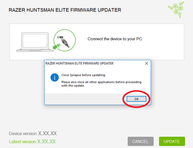 Run the downloaded firmware Razer Huntsman
