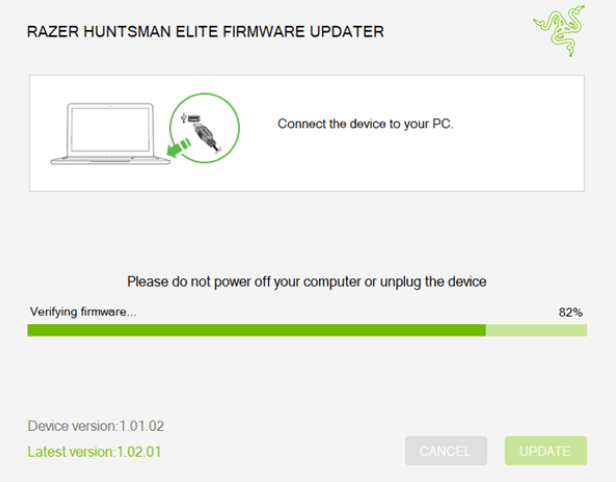 Wait for the update to complete Razer Huntsman Elite